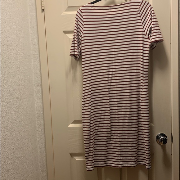 Universal Standard Belle Breton Stripe Jersey Dress, ecru/ burgundy, sz 10 - Picture 6 of 8
